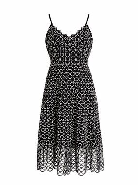 Gianni Bini Black Lace Midi Dress with Scalloped Hem